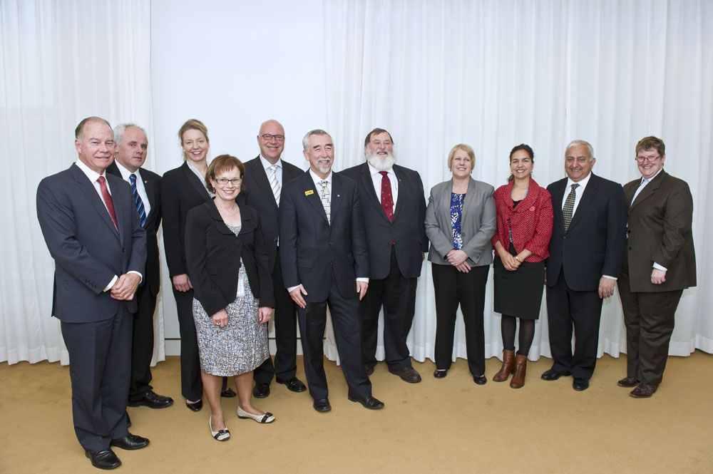 Joint Standing Committee on the Parliamentary Library, 13 September 2012. L-R: Russell Broadbent MP, Senator John Madigan, Senator Bridget McKenzie, Judy Hutchinson [Assistant Secretary, Information Access Branch], Senator Gavin Marshall, Senator Gary Humphries [Joint Chair], the Hon. Dick Adams MP [Joint Chair], Senator Catryna Bilyk, Senator Lisa Singh, Daryl Melham MP and Dr Dianne Heriot [Parliamentary Librarian and Committee Secretary]. DPS Auspic. 