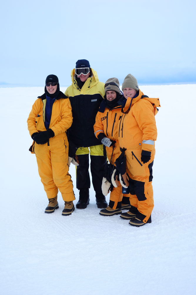 L-R: Member for Franklin Julie Collins MP, Environment Minister the Hon. Tony Burke and Environment and Communications Committee members Senators Lisa Singh and Catryna Bilyk at Wilkins Aerodrome, Antarctica, 13 December 2012. Photograph by Anthony Fleming, Australian Antarctic Division.