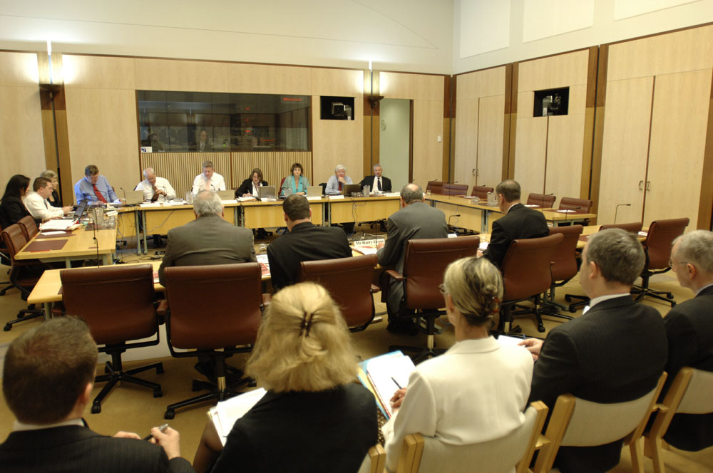 Standing Committee on Finance and Public Administration questioning Senator John Hogg, President of the Senate, and officers from the Department of the Senate at a supplementary budget estimates hearing, 20 October 2008. DPS Auspic.