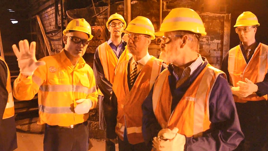 \x3cp\x3eA steelworks employee explaining the steelmaking process to committee members, 5 April 2016. Includes Senators Robert Simms and Sean Edwards [Acting Chair]. Video still courtesy of GFG Alliance.\x3c/p\x3e