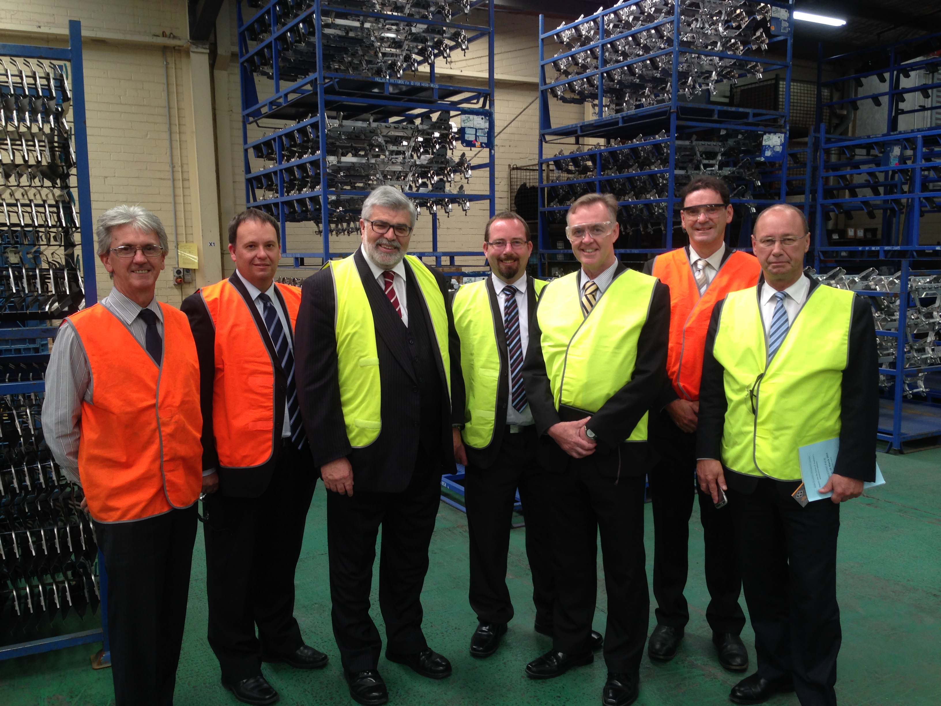 \x3cp\x3eSite visit to Consolidated Industries, Reservoir, Vic, 10 March 2015. In yellow, L-R: Senators Kim Carr, Ricky Muir, Chris Ketter [Chair] and Sean Edwards [Deputy Chair].\x3c/p\x3e