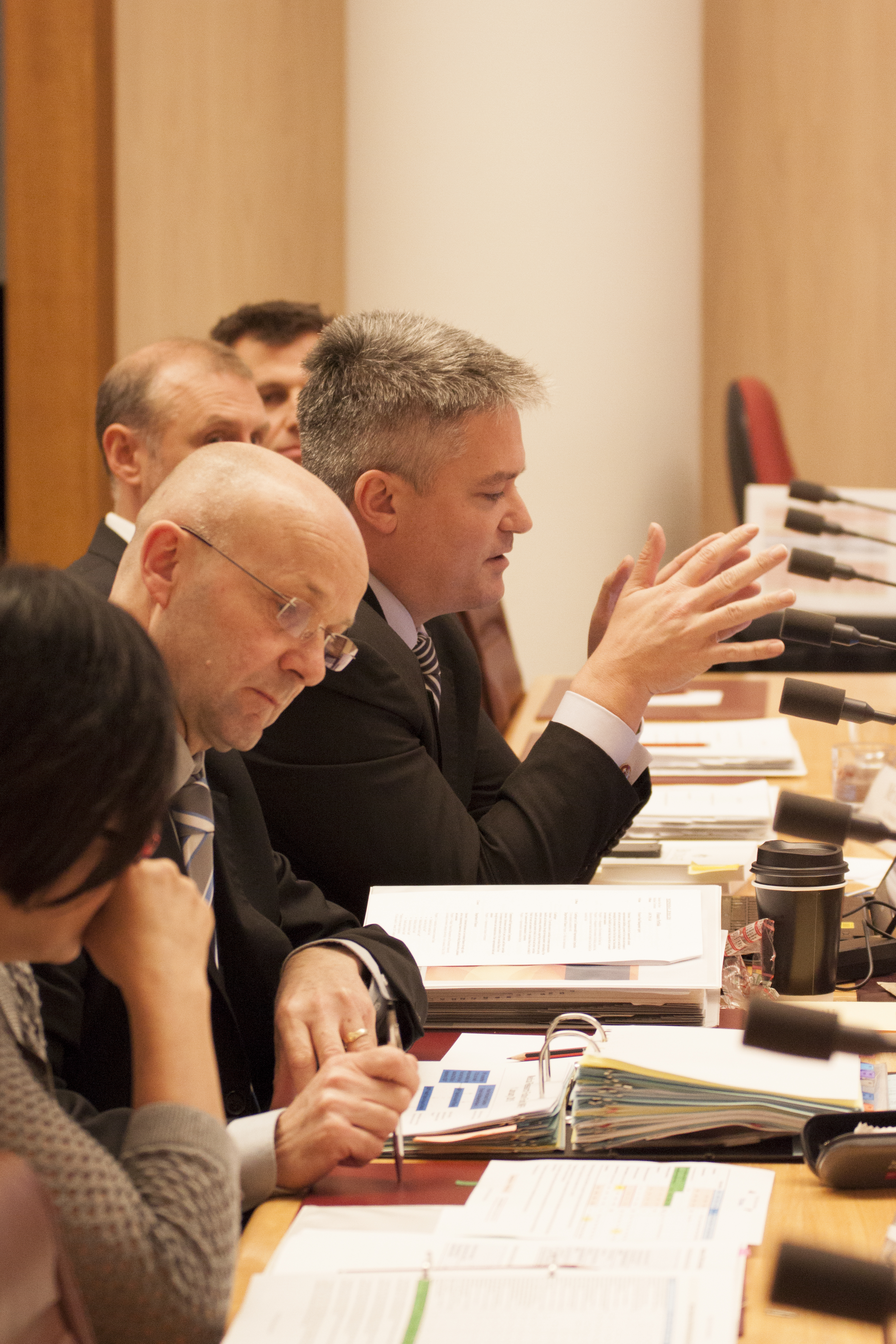 \x3cp\x3eSenator the Hon Mathias Cormann, Minister for Finance, answering questions during the budget estimates hearing, 28 May 2014.\x3c/p\x3e
