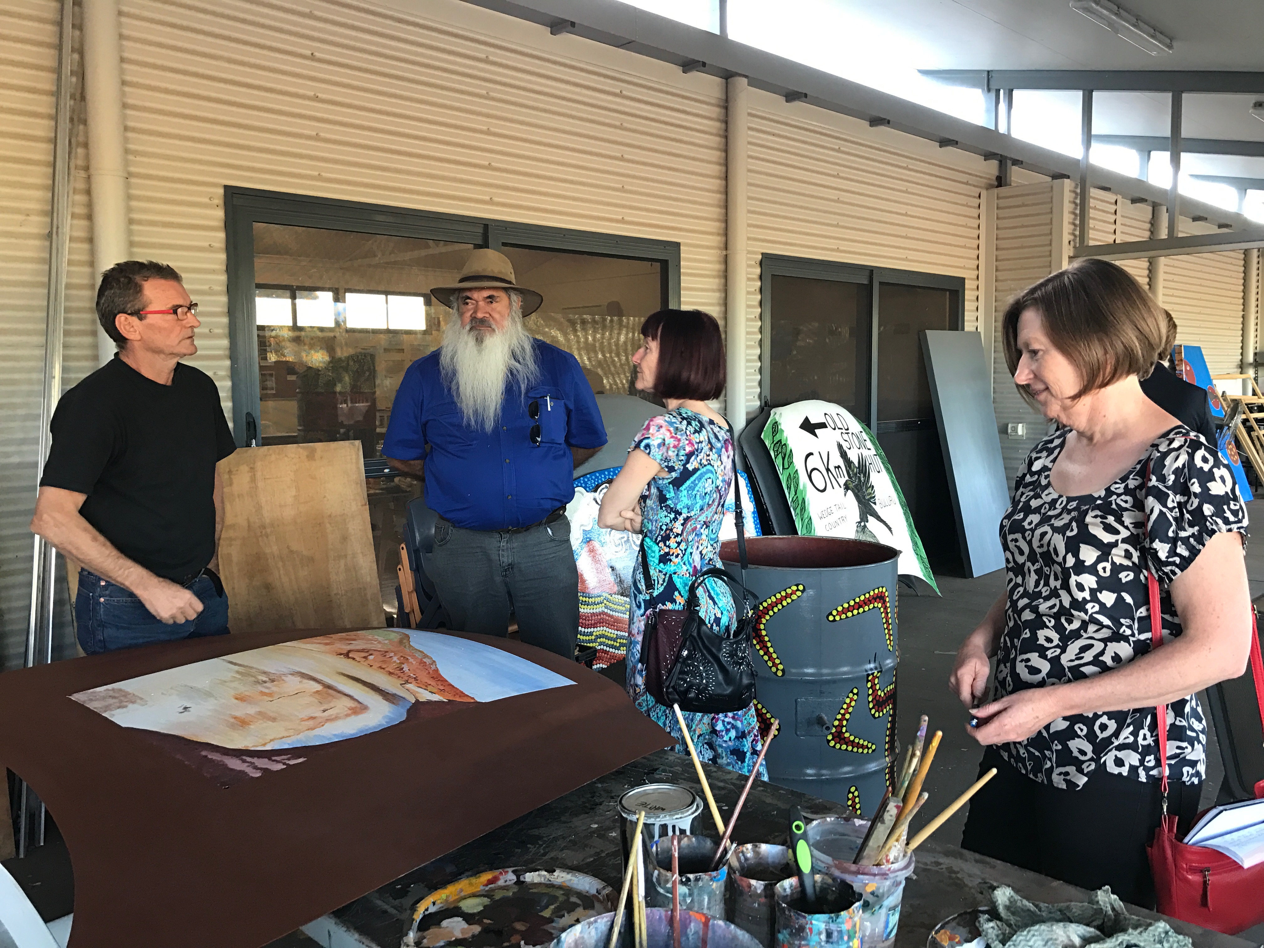 \x3cp\x3eCommunity Affairs References Committee visit to Yarliyil Art Centre, Halls Creek, WA, 8 June 2017. L-R: Centre Manager and Senators Pat Dodson and Rachel Siewert and Committee Secretary Jeanette Radcliffe.\x3c/p\x3e