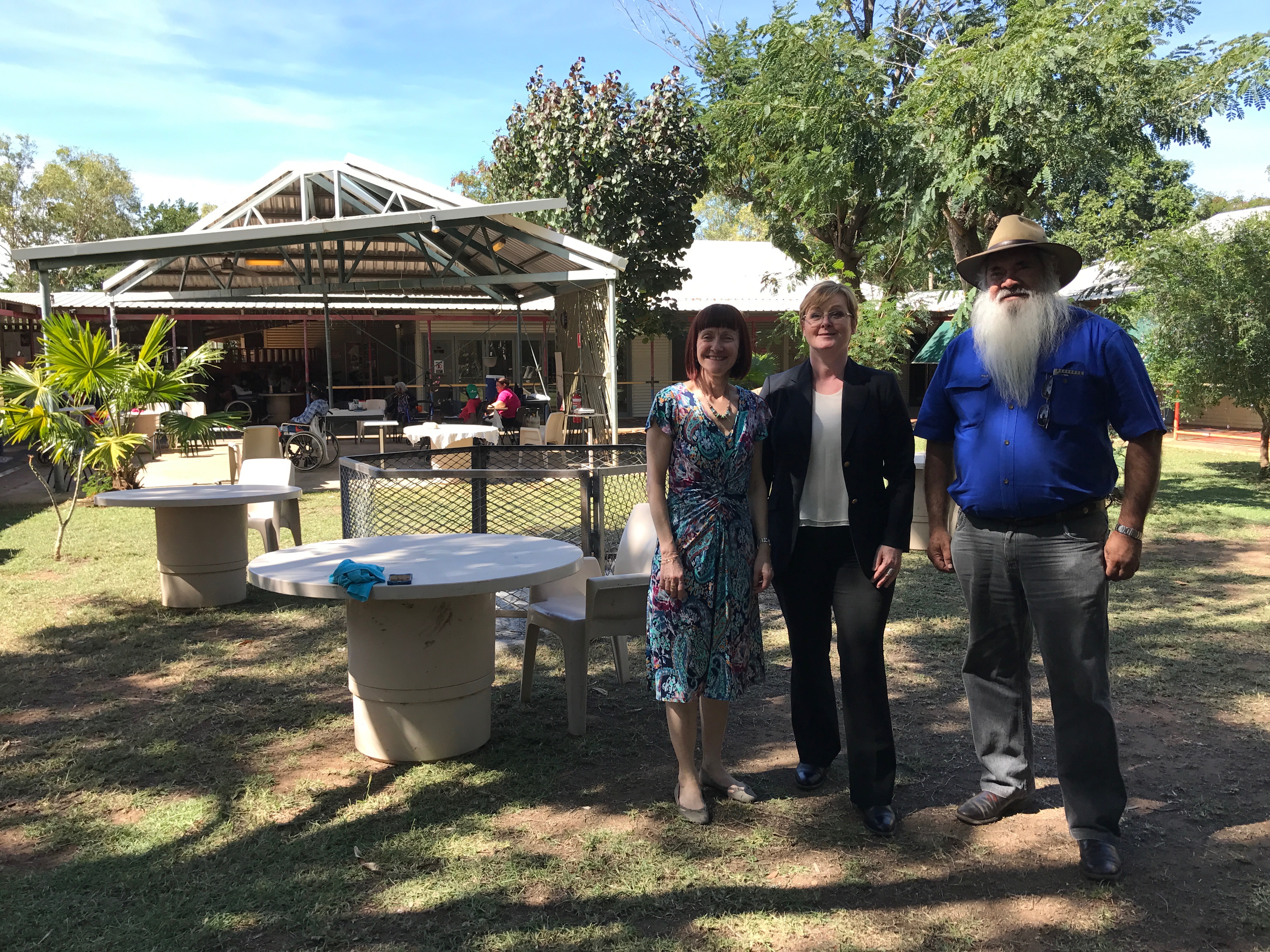 \x3cp\x3eCommunity Affairs References Committee visit to Juniper Guwardi Ngadu Residential Care, Fitzroy Crossing, WA, 8 June 2017. L-R: Senator Rachel Siewert, Linda Reynolds and Pat Dodson.\x3c/p\x3e