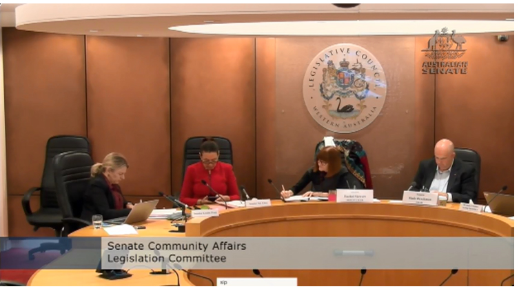 \x3cp\x3eCommunity Affairs Legislation Committee members (L-R) Senators Louise Pratt, Susan Lines, Rachel Siewert and Slade Brockman meeting in the Legislative Council Committee Office of Western Australia, questioning witnesses by teleconference, 7 August 2018.\x3c/p\x3e