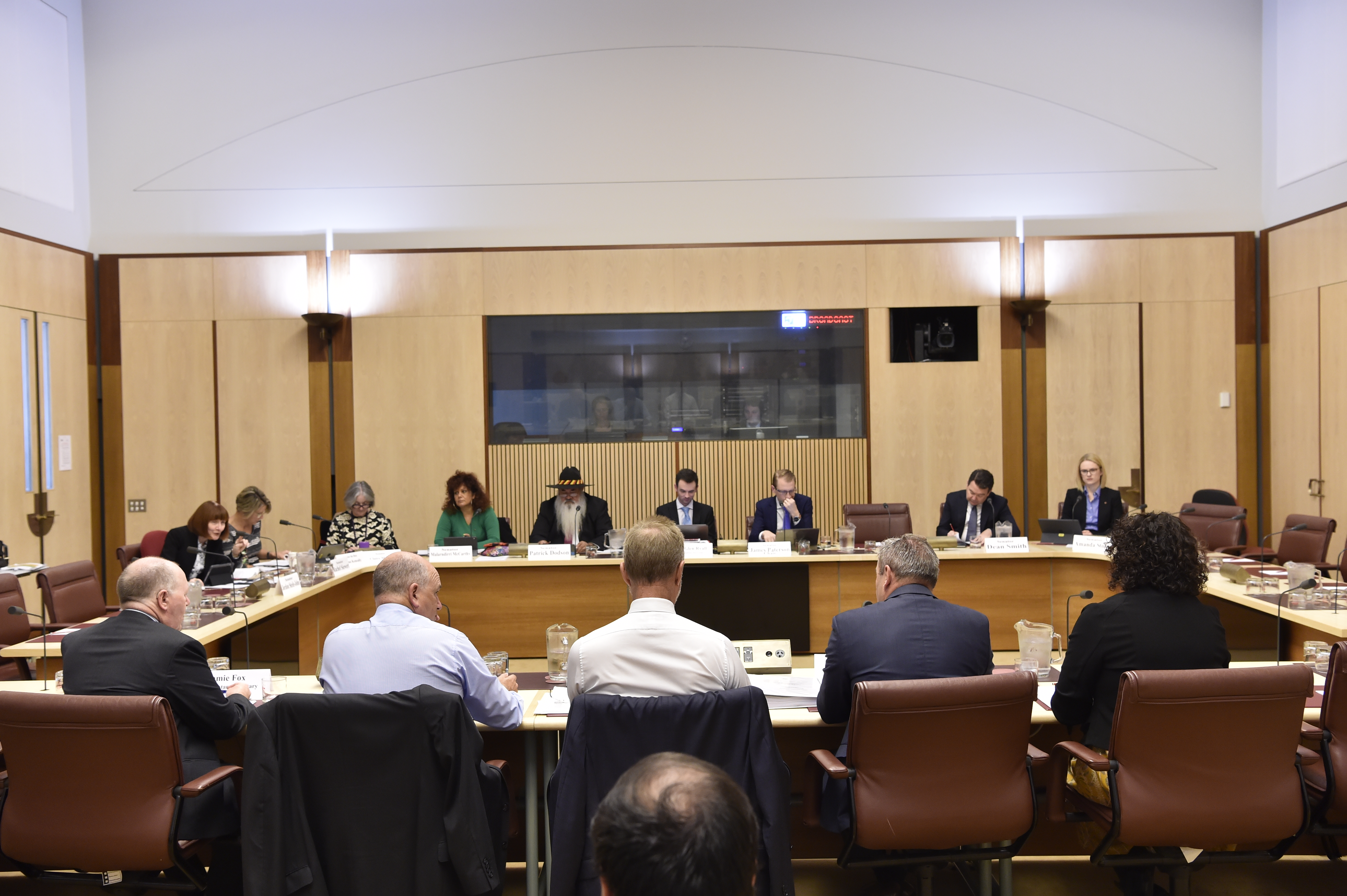 \x3cp\x3eFinance and Public Administration Legislation Committee hearing from Senator the Hon Nigel Scullion, Minister for Indigenous Affairs, and officers from the Department of the Prime Minister and Cabinet and the Indigenous Land Corporation at a budget estimates hearing, 25 May 2018. Seated facing witnesses L-R: Senators Rachel Siewert, Kristina Keneally, Claire Moore, Malarndirri McCarthy and Patrick Dodson, Glenn Ryall [Acting Secretary], Senators James Paterson [Chair], Dean Smith and Amanda Stoker. DPS Auspic. DPS Auspic.\x3c/p\x3e