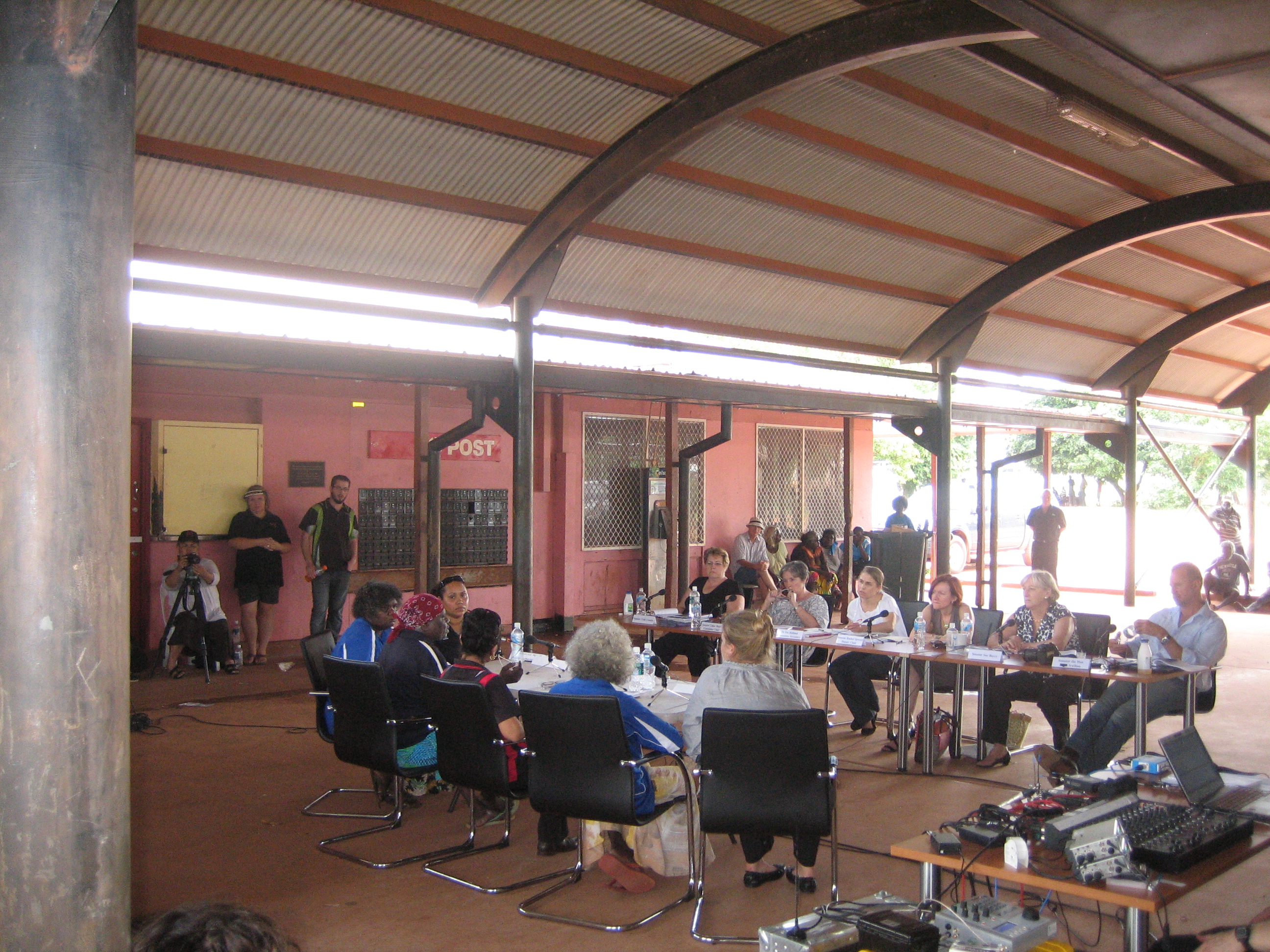 \x3cp\x3eWitnesses from the Babbarra Women\'s Centre appearing before the Community Affairs Legislation Committee, Maningrida, NT, 22 February 2012. L-R: Senators Trish Crossin and Claire Moore, Ms Sandra Kennedy [Principal Research Officer] and Senators Rachel Siewert, Sue Boyce and Nigel Scullion.\x3c/p\x3e