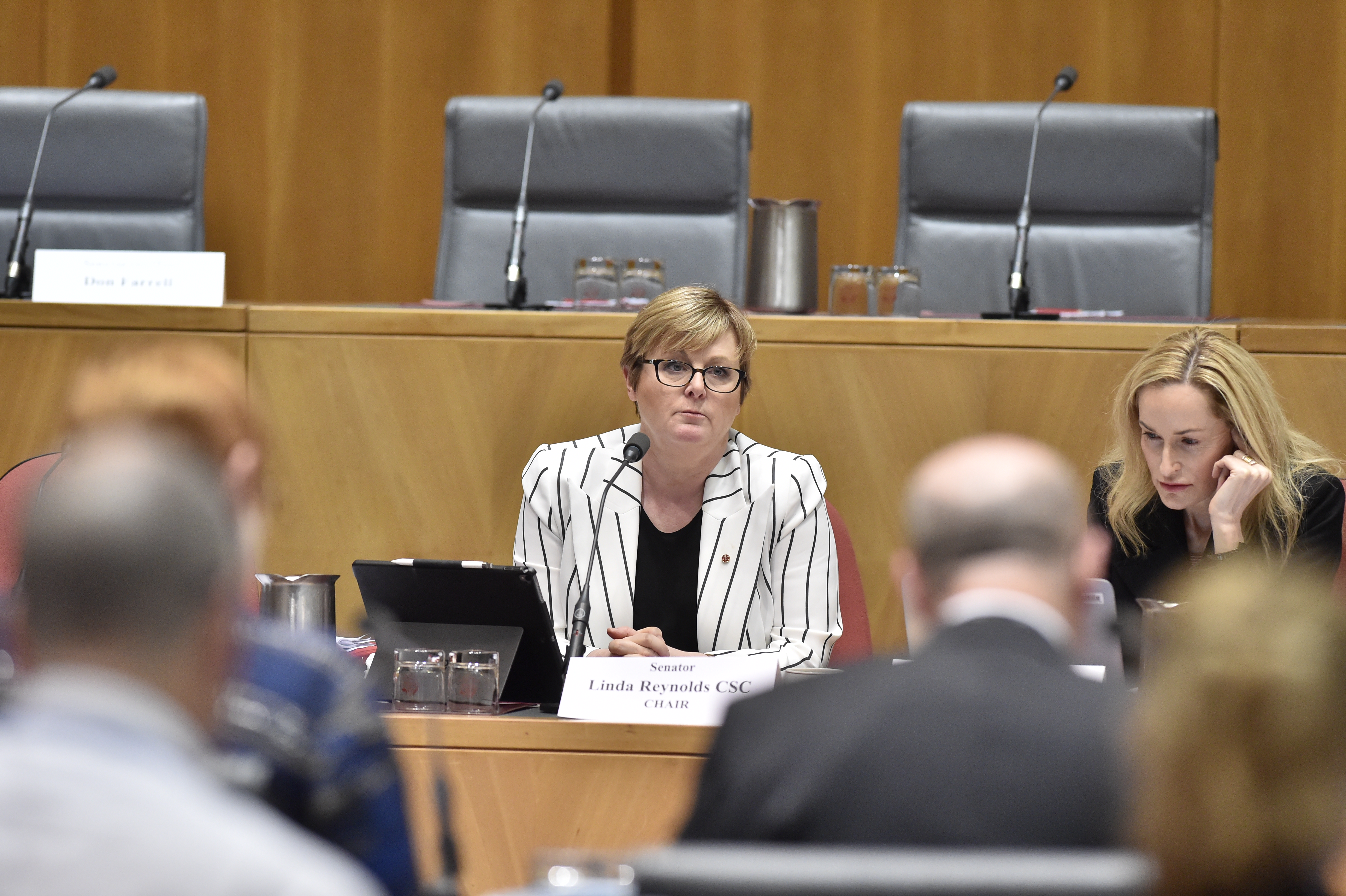 \x3cp\x3eCommittee chair Senator Linda Reynolds at budget estimates hearing, 29 May 2018. DPS Auspic.\x3c/p\x3e
