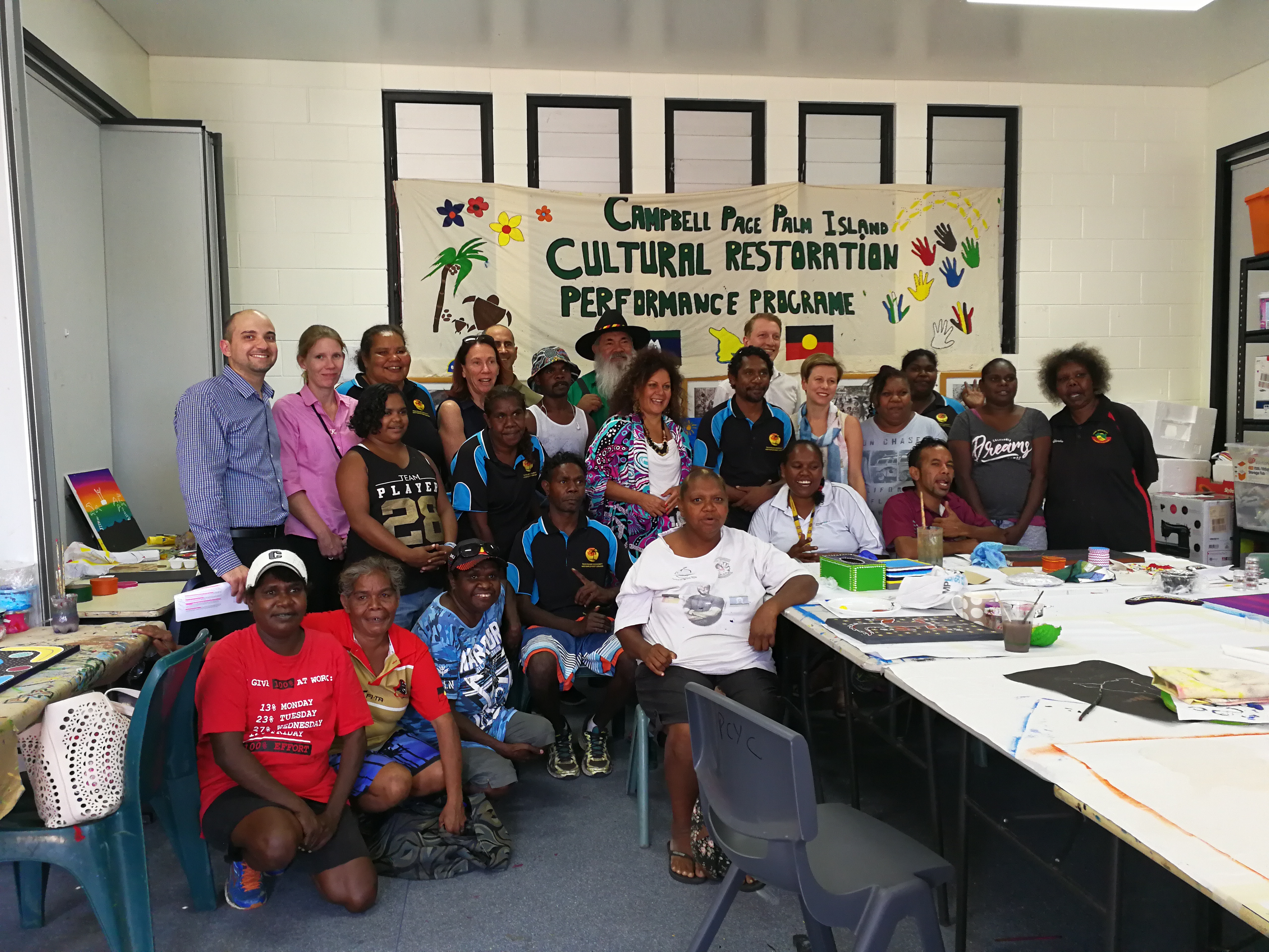 \x3cp\x3eCommittee members with CDP participants and Campbell Page staff at the PCYC arts and crafts activities centre, Palm Island, 4 October 2017. \x3c/p\x3e