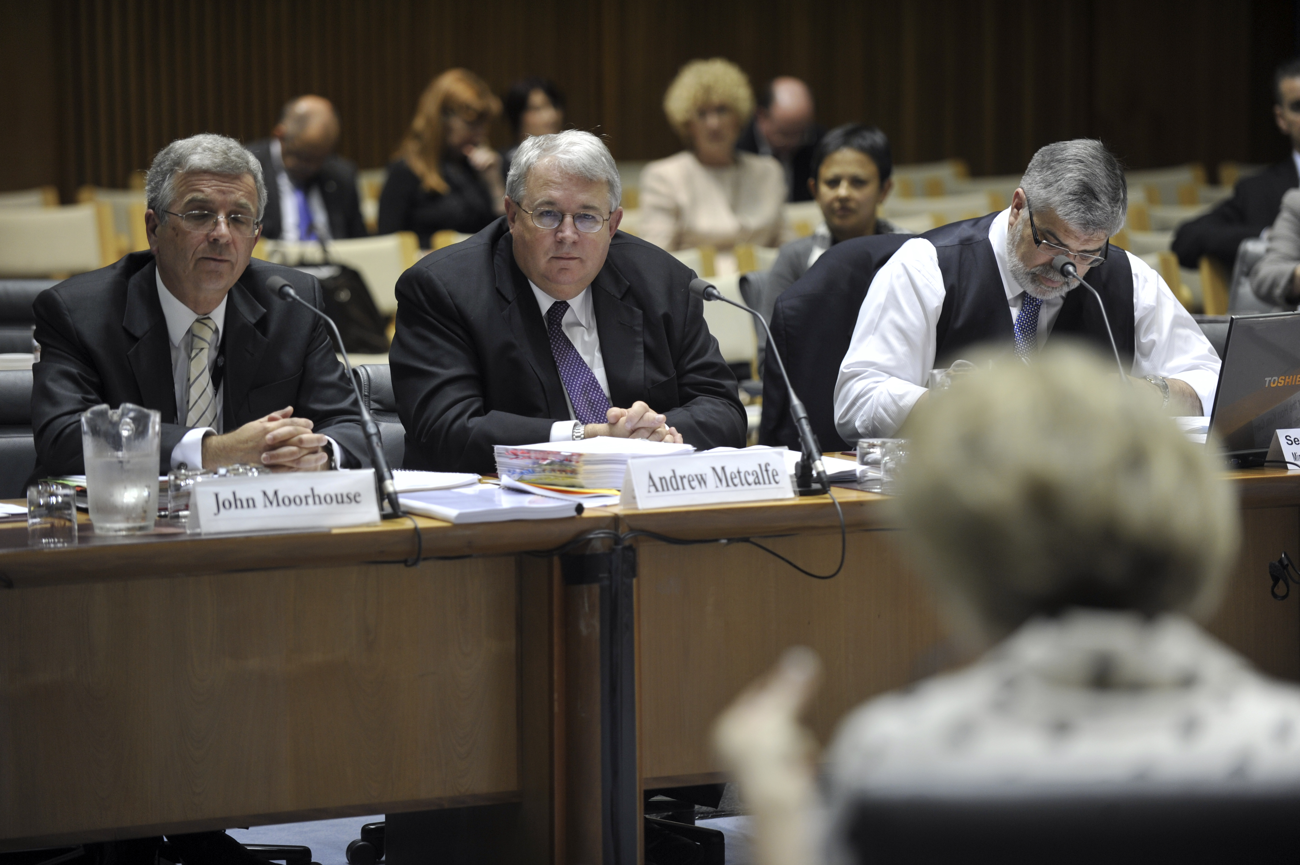 \x3cp\x3eSenator the Hon Kim Carr, Minister for Innovation, Industry, Science and Research, appearing with John Moorhouse [Deputy Secretary] and Andrew Metcalfe [Secretary] of the Department of Immigration and Citizenship, 24 May 2011. DPS Auspic.\x3c/p\x3e