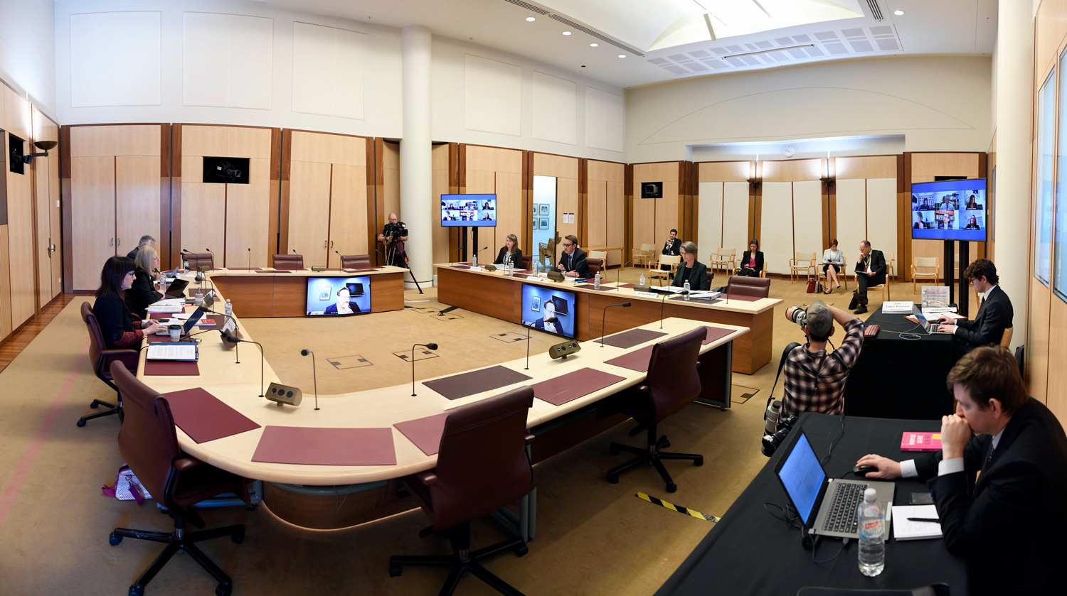 Treasury officials appearing before the Select Committee on COVID-19 hearing, 28 April 2020. DPS Auspic.